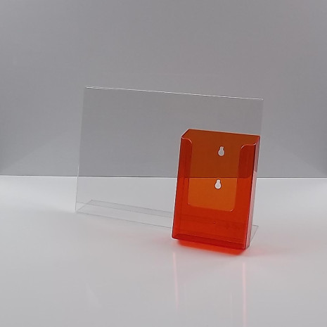 L-Standaard A4 Liggend met 1/3 A4 Folderhouder Transparant Oranje